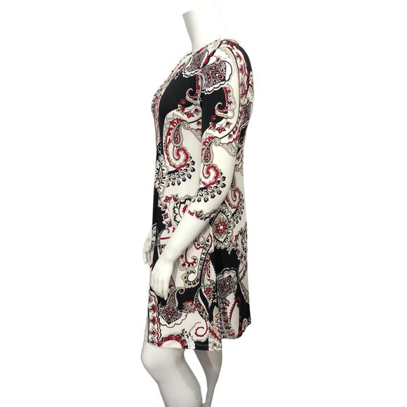 Chicos Womens Size 1 US 8 Shift Dress Stretch Paisley Knit Swing 3/4 Sleeves - Picture 5 of 15
